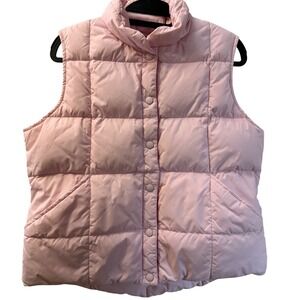 Lands End Pink Goose Down Puffer Vest Womens Medium Petite 10-12 Quilted Snap